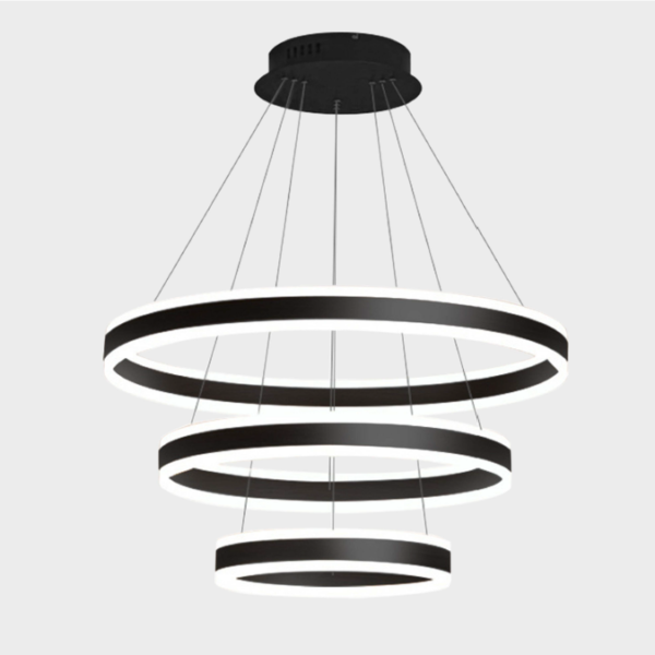 TWILIGHT BLACK ALUMINIUM AND ACRYLIC CHANDELIERS 3CCT 320W 400+600+800MM