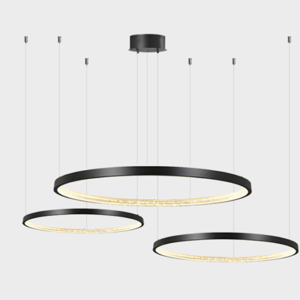 VIVID BLACK ALUMINIUM AND ACRYLIC CHANDELIERS 3CCT 160W 400+600+800MM